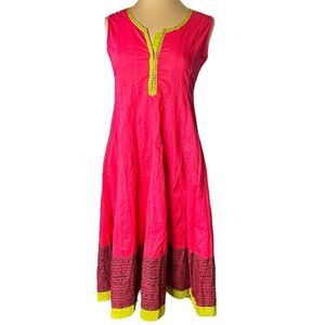 Westside Sz S 100% Cotton A Line Sleeveless Panel Dress Pink Green Light Airy